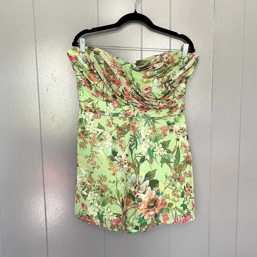 Jay Godfrey Green Lydia Floral Strapless Chiffon Pleated Preppy Romper 12